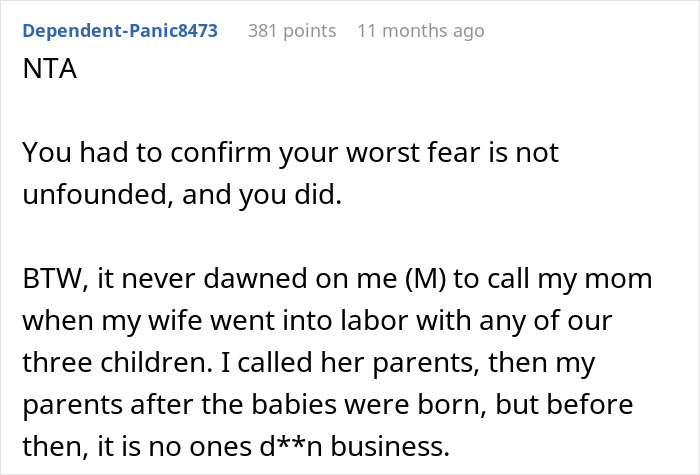 Text from a forum discussing a mom-to-be testing her husband's loyalty during fake labor. Text from a forum discussing a mom-to-be testing her husband's loyalty during fake labor.