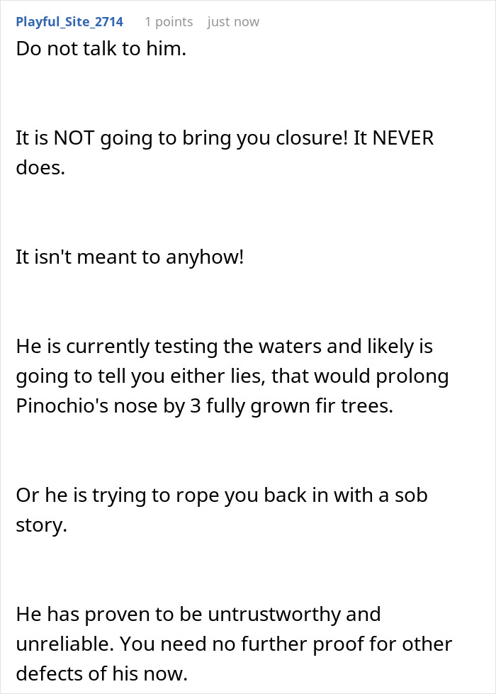 Text screenshot discussing a woman's breakup and her ex's untrustworthy behavior. Text screenshot discussing a woman's breakup and her ex's untrustworthy behavior.