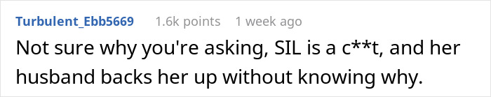 Comment discussing SIL disregarding allergies, with a harsh opinion about her actions and support from her husband. Comment discussing SIL disregarding allergies, with a harsh opinion about her actions and support from her husband.