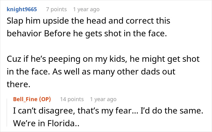 Reddit users discuss a dad catching teen son creeping around neighbor’s yard at night and reactions. Reddit users discuss a dad catching teen son creeping around neighbor’s yard at night and reactions.