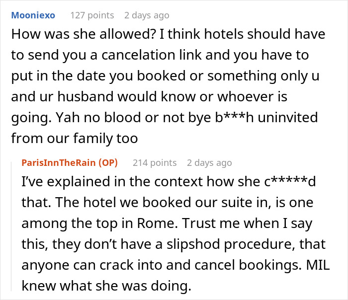 Text conversation about MIL interfering in son's honeymoon booking. Text conversation about MIL interfering in son's honeymoon booking.