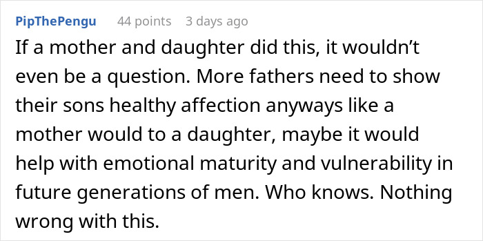 Text from user PipThePengu discussing father-son affection. Text from user PipThePengu discussing father-son affection.