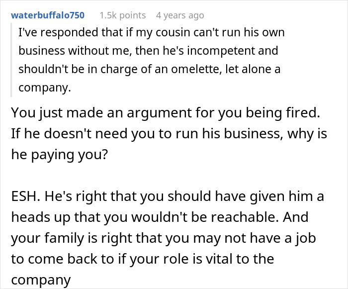 Reddit user discussing work calls during maternity leave, addressing issues with a boss over job stability and communication. Reddit user discussing work calls during maternity leave, addressing issues with a boss over job stability and communication.
