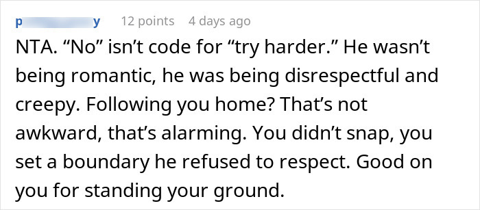 Comment defending a stance on setting boundaries and avoiding disrespectful behavior. Comment defending a stance on setting boundaries and avoiding disrespectful behavior.