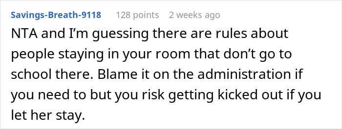 Comment discussing rules on college dorm room sharing and potential risks. Comment discussing rules on college dorm room sharing and potential risks.