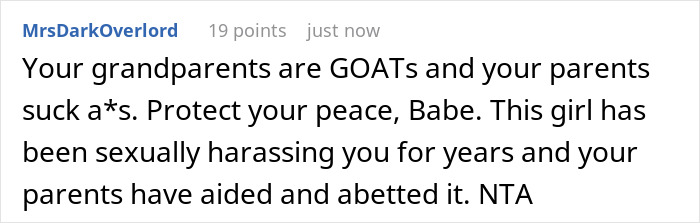 Comment discussing harassment called a prank, involving family dynamics and long-term harassment issues. Comment discussing harassment called a prank, involving family dynamics and long-term harassment issues.