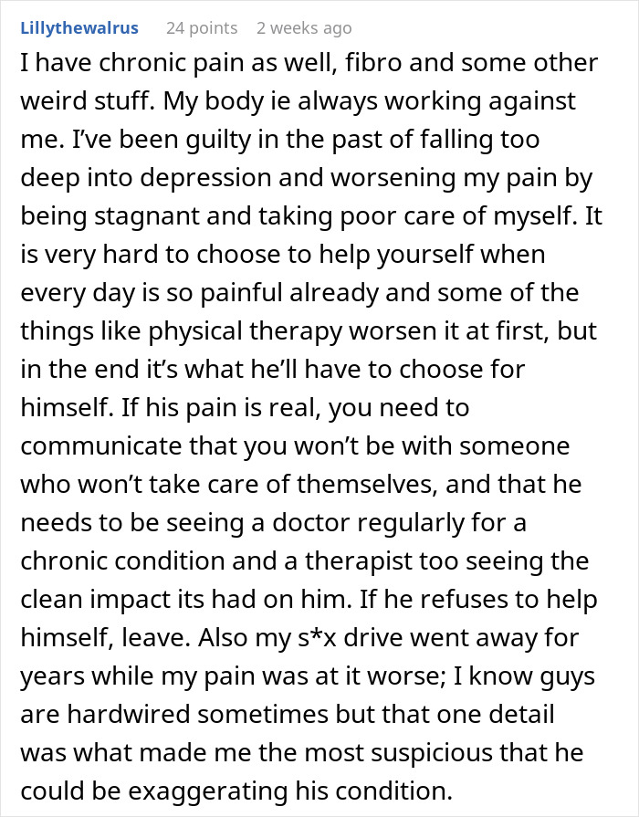 Text post discussing chronic pain and personal experiences related to it. Text post discussing chronic pain and personal experiences related to it.