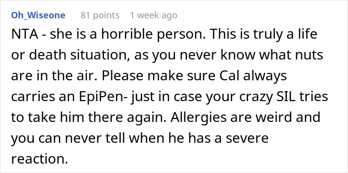 Text expressing concern about SIL disregarding 7YO's allergies, emphasizing seriousness and need for EpiPen. Text expressing concern about SIL disregarding 7YO's allergies, emphasizing seriousness and need for EpiPen.