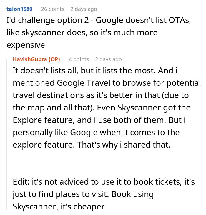 Reddit discussion on using Skyscanner and Google Travel for booking affordable flights. Reddit discussion on using Skyscanner and Google Travel for booking affordable flights.