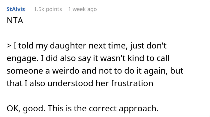 Reddit comment discussing a teen calling a friend's mom "a weirdo" and parental advice on handling frustration. Reddit comment discussing a teen calling a friend's mom "a weirdo" and parental advice on handling frustration.