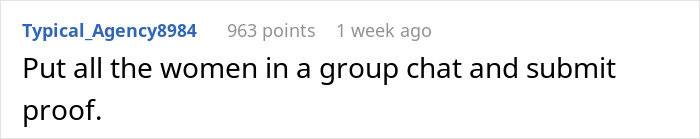 Screenshot of a comment suggesting to put women in a group chat, relating to checking a boyfriend's phone. Screenshot of a comment suggesting to put women in a group chat, relating to checking a boyfriend's phone.