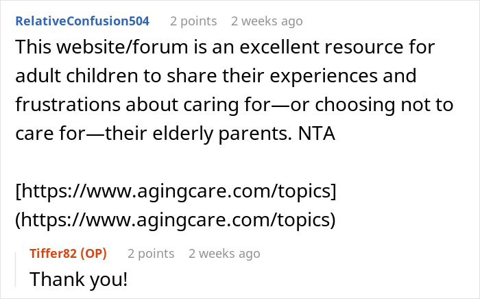 Reddit comment discussing adult children refusing to care for cruel elderly parents, highlighting online resources. Reddit comment discussing adult children refusing to care for cruel elderly parents, highlighting online resources.