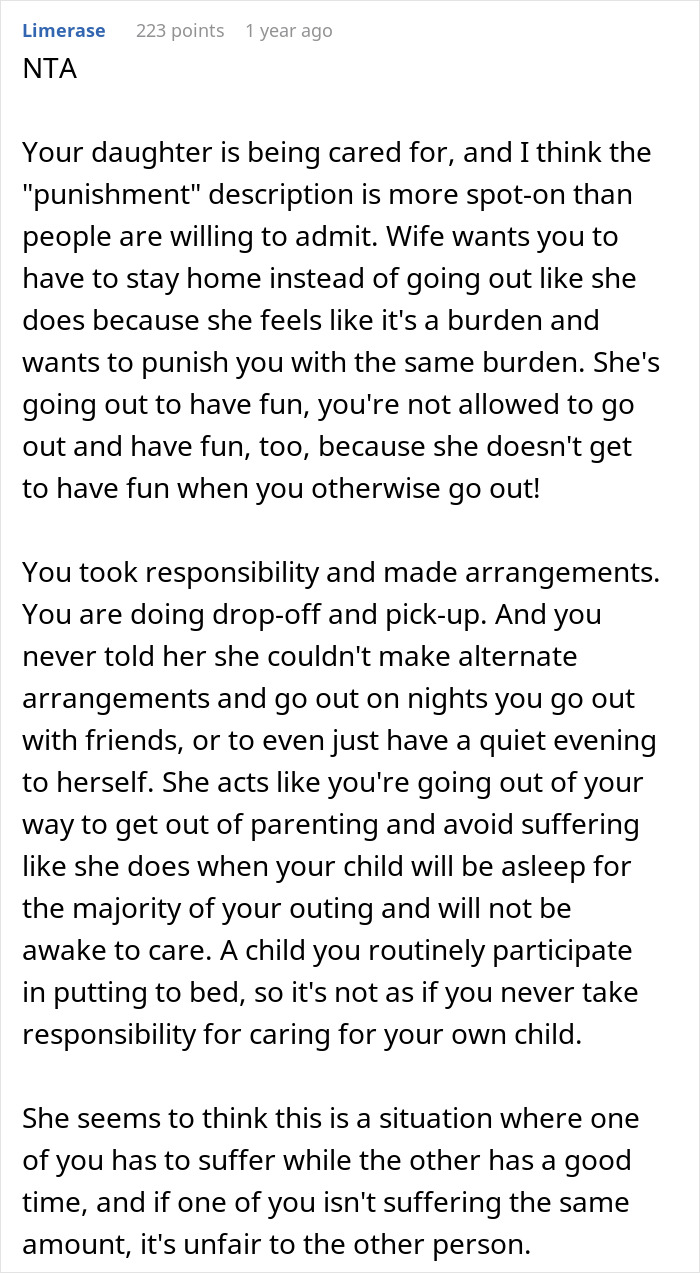 Man Refuses To Watch Daughter On Wife’s Night Out: “A Form Of Punishment” Man Refuses To Watch Daughter On Wife’s Night Out: “A Form Of Punishment”