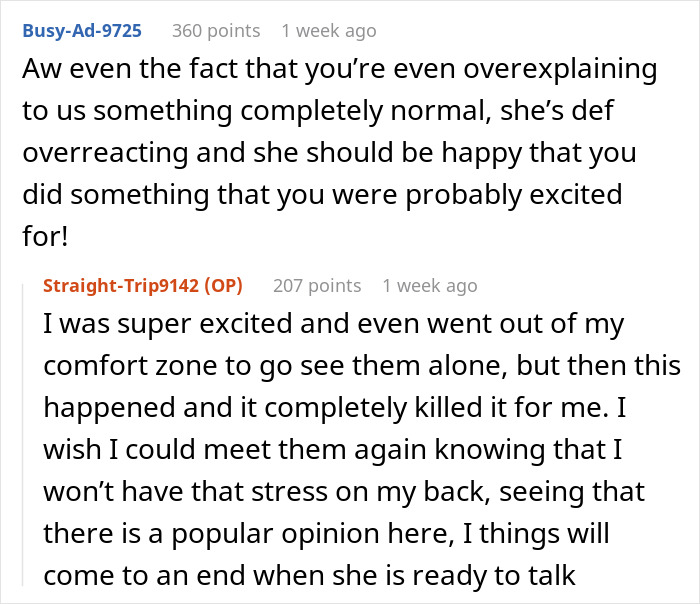 Reddit comments discussing an overreaction to a boyfriend's arm around a woman for a group photo. Reddit comments discussing an overreaction to a boyfriend's arm around a woman for a group photo.