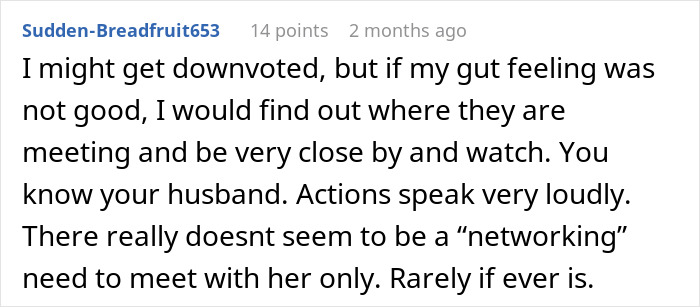 Screenshot of an online comment discussing a wife learning the truth after her husband’s late-night drinks with a coworker. Screenshot of an online comment discussing a wife learning the truth after her husband’s late-night drinks with a coworker.