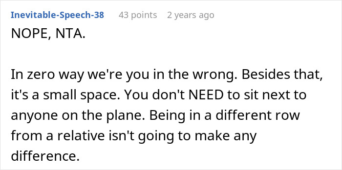 Reddit comment defending a woman's decision to book two plane seats. Reddit comment defending a woman's decision to book two plane seats.