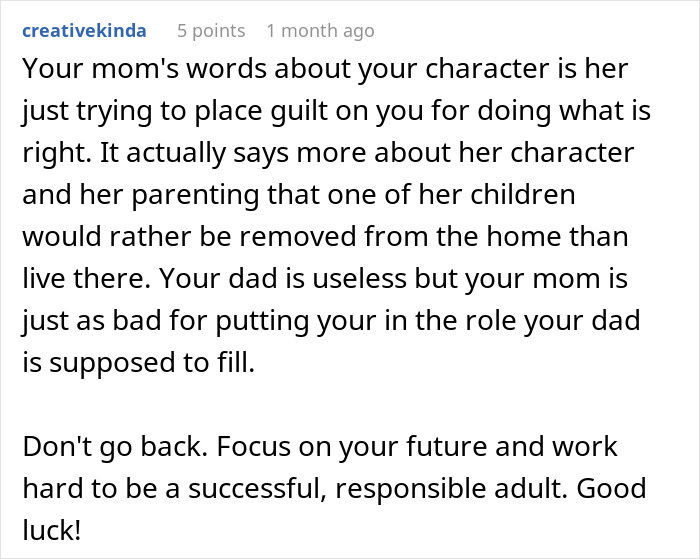 Reddit comment criticizing parenting, emphasizing the impact on a 16-year-old made to be the man of the house. Reddit comment criticizing parenting, emphasizing the impact on a 16-year-old made to be the man of the house.