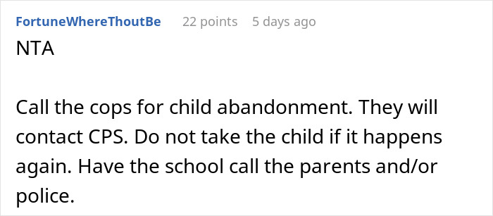 Reddit comment advising police contact for assumed babysitting and child abandonment situation. Reddit comment advising police contact for assumed babysitting and child abandonment situation.
