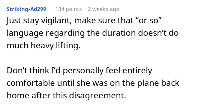 Text comment discussing staying vigilant about duration wording in a conversation with MIL. Text comment discussing staying vigilant about duration wording in a conversation with MIL.