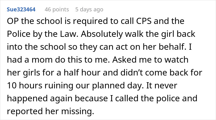 Text screenshot about babysitting misunderstanding and police involvement. Text screenshot about babysitting misunderstanding and police involvement.