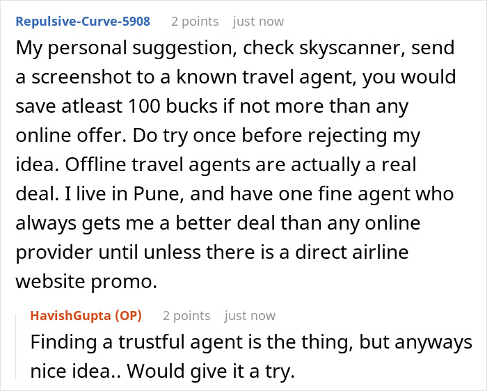 Comment discussing affordable flights and using travel agents for better deals. Comment discussing affordable flights and using travel agents for better deals.