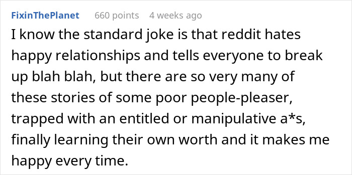 Reddit comment discussing toxic relationships and self-worth, highlighting experiences of people feeling trapped. Reddit comment discussing toxic relationships and self-worth, highlighting experiences of people feeling trapped.