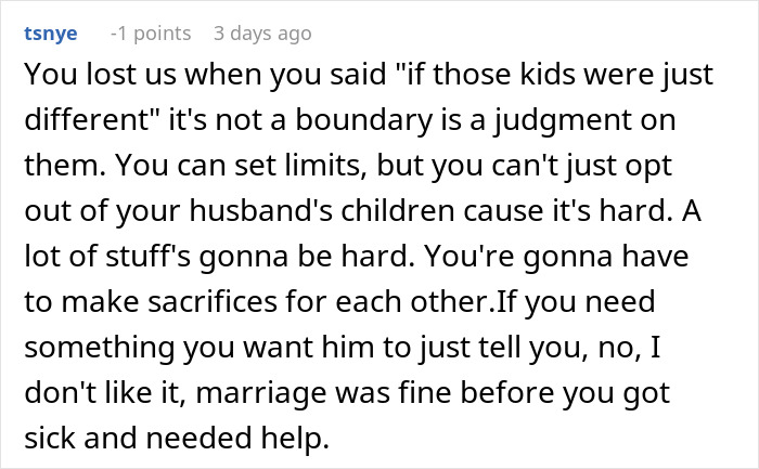 Comment discussing husband's children and setting limits. Comment discussing husband's children and setting limits.