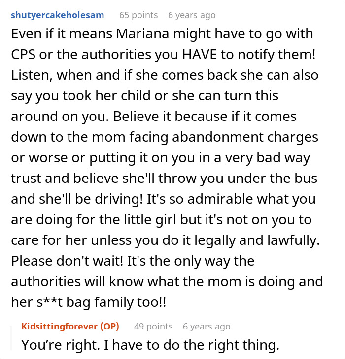 Discussion on babysitting responsibility and legal advice in comment thread. Discussion on babysitting responsibility and legal advice in comment thread.