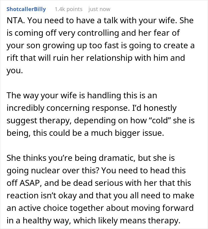 Comment section discussing son father grooming drama and suggesting therapy to resolve family conflict. Comment section discussing son father grooming drama and suggesting therapy to resolve family conflict.