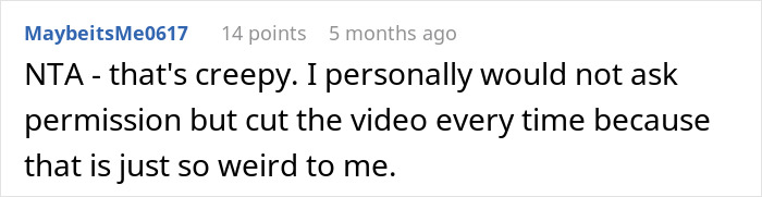 Reddit comment discussing turning off security cameras for privacy from elderly father. Reddit comment discussing turning off security cameras for privacy from elderly father.