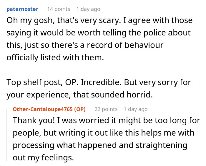 Reddit comments discuss a woman's clever escape from a scary situation with a delusional client. Reddit comments discuss a woman's clever escape from a scary situation with a delusional client.