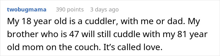 Text comment about teen boy cuddling with dad, highlighting family love and affection. Text comment about teen boy cuddling with dad, highlighting family love and affection.