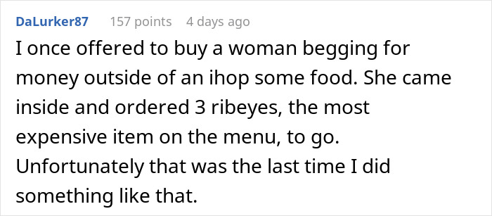 Text snapshot of a person sharing an unintended charity experience online. Text snapshot of a person sharing an unintended charity experience online.
