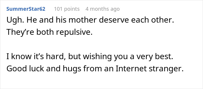 Online comment reacting to a joke about MIL and birth control with support and criticism. Online comment reacting to a joke about MIL and birth control with support and criticism.