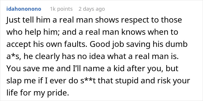 Comment defending lifeguard after boomer berates him, highlighting fragile male ego and lack of respect.