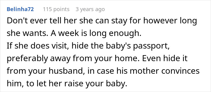 Text screenshot: Advice on setting boundaries with mother-in-law regarding baby visits. Text screenshot: Advice on setting boundaries with mother-in-law regarding baby visits.