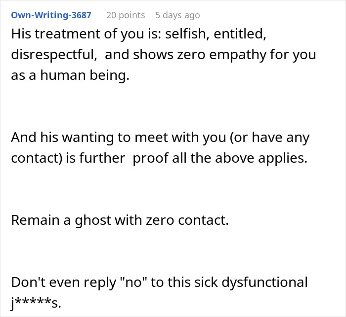 Text exchange advising against contact with ex, emphasizing his selfish and disrespectful behavior. Text exchange advising against contact with ex, emphasizing his selfish and disrespectful behavior.