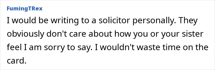 Comment advising legal action over withheld inheritance for ill sister. Comment advising legal action over withheld inheritance for ill sister.