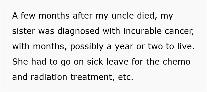 Text discussing family issues with uncle's inheritance for ill sister. Text discussing family issues with uncle's inheritance for ill sister.
