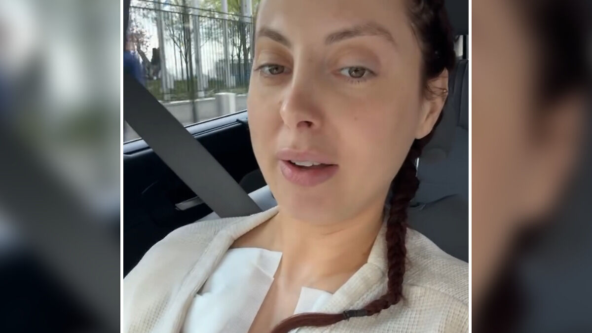 Susan Sarandonu2019s daughter in a car wearing a seatbelt, sharing her plastic surgery experience after cleavage trolls backlash.