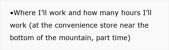 Text from a list discussing part-time work hours at a convenience store. Text from a list discussing part-time work hours at a convenience store.