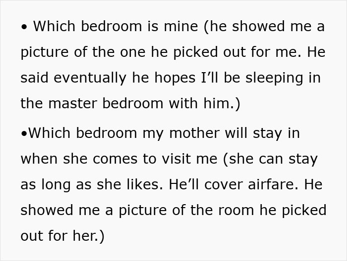 Text about a client planning bedrooms for a woman and her mother, hinting at a delusional scenario. Text about a client planning bedrooms for a woman and her mother, hinting at a delusional scenario.