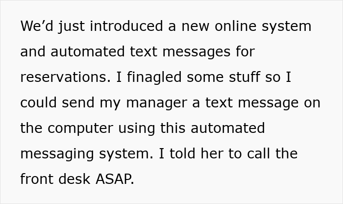 Automated text system in use during a woman's clever escape plan. Automated text system in use during a woman's clever escape plan.
