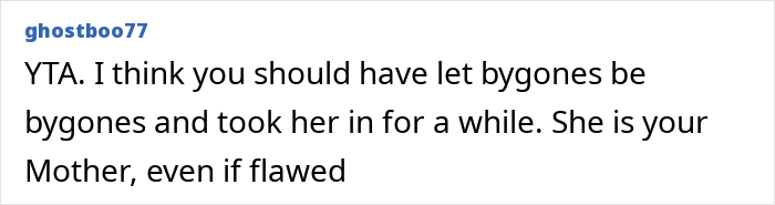 Comment discussing mother-daughter relationship, suggesting forgiveness despite flaws. Comment discussing mother-daughter relationship, suggesting forgiveness despite flaws.