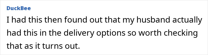Text exchange discussing unexpected delivery options by a company. Text exchange discussing unexpected delivery options by a company.