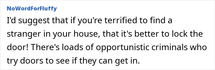 Text suggesting to lock doors against strangers entering, related to a delivery company incident. Text suggesting to lock doors against strangers entering, related to a delivery company incident.