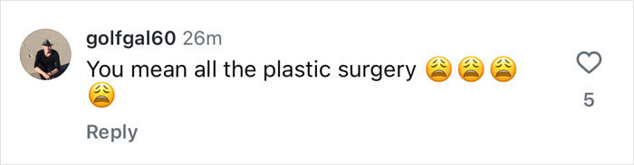 Comment questioning "World's Most Beautiful" title with text about plastic surgery and distressed emojis. Comment questioning "World's Most Beautiful" title with text about plastic surgery and distressed emojis.