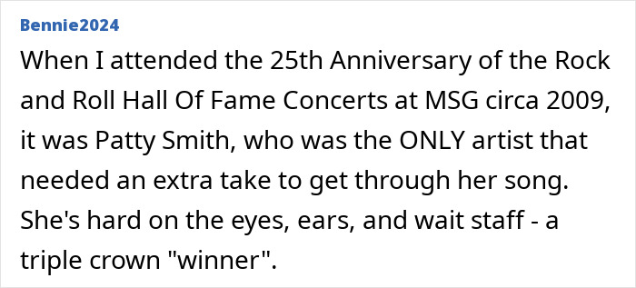 Text alleging punk rock legend serving attitude over tips at NYC restaurants. Text alleging punk rock legend serving attitude over tips at NYC restaurants.