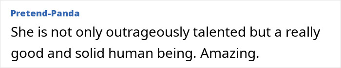 Text from Pretend-Panda praising a talented and solid human being. Text from Pretend-Panda praising a talented and solid human being.