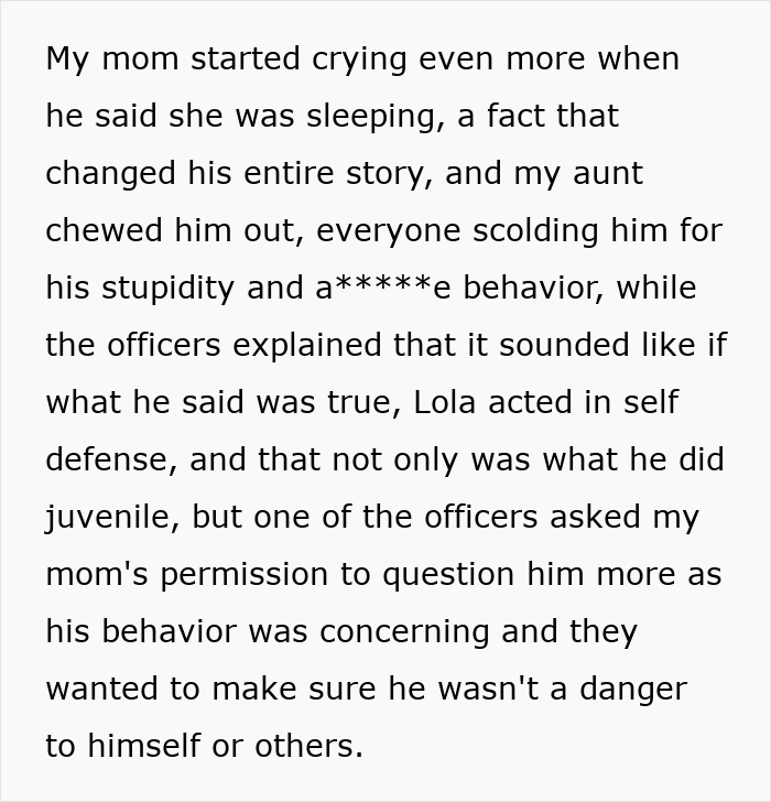 Text describing family conflict after girlfriend's self-defense against prank by brother. Text describing family conflict after girlfriend's self-defense against prank by brother.